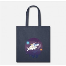 Shark In Space Navy Tote Bag